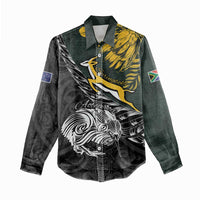 New Zealand and South Africa Rugby Personalised Women Casual Shirt Maori Kiwi With Springboks LT15 - Polynesian Pride