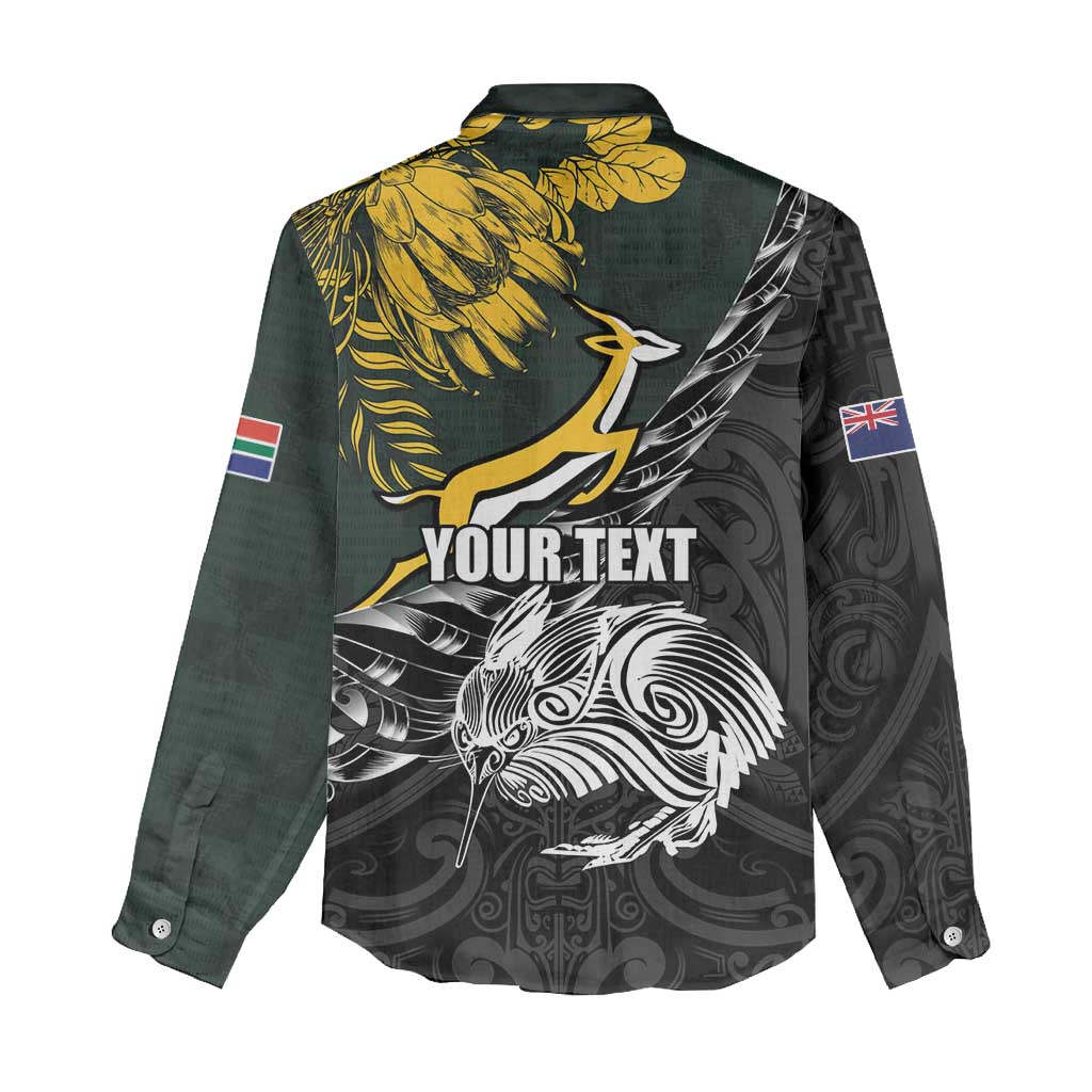 New Zealand and South Africa Rugby Personalised Women Casual Shirt Maori Kiwi With Springboks LT15 - Polynesian Pride