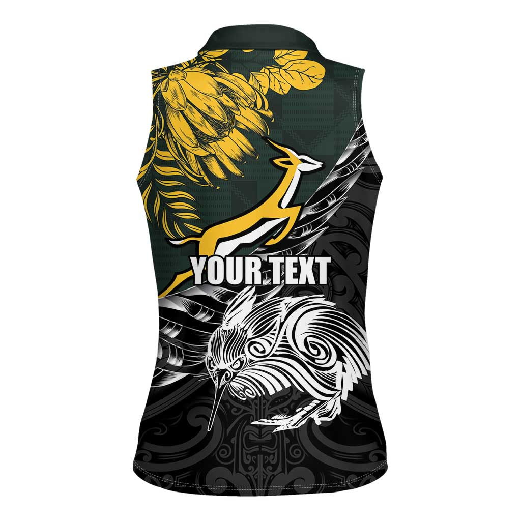 New Zealand and South Africa Rugby Personalised Women Sleeveless Polo Shirt Maori Kiwi With Springboks LT15 - Polynesian Pride