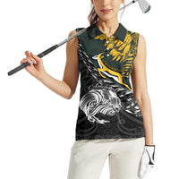 New Zealand and South Africa Rugby Personalised Women Sleeveless Polo Shirt Maori Kiwi With Springboks LT15 - Polynesian Pride