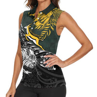 New Zealand and South Africa Rugby Personalised Women Sleeveless Polo Shirt Maori Kiwi With Springboks LT15 - Polynesian Pride