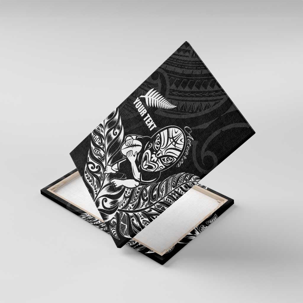 New Zealand Silver Fern Rugby Custom Canvas Wall Art Maori Tiki Black Version