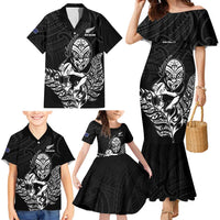 New Zealand Silver Fern Rugby Custom Family Matching Mermaid Dress and Hawaiian Shirt Maori Tiki Black Version LT15 - Polynesian Pride