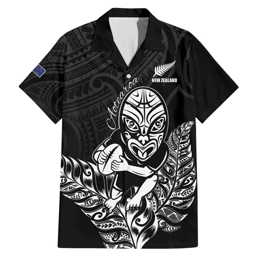 New Zealand Silver Fern Rugby Custom Family Matching Mermaid Dress and Hawaiian Shirt Maori Tiki Black Version LT15 Dad's Shirt - Short Sleeve Black - Polynesian Pride