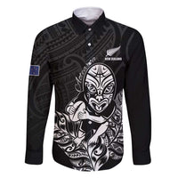 New Zealand Silver Fern Rugby Custom Family Matching Mermaid Dress and Hawaiian Shirt Maori Tiki Black Version LT15 Dad's Shirt - Long Sleeve Black - Polynesian Pride