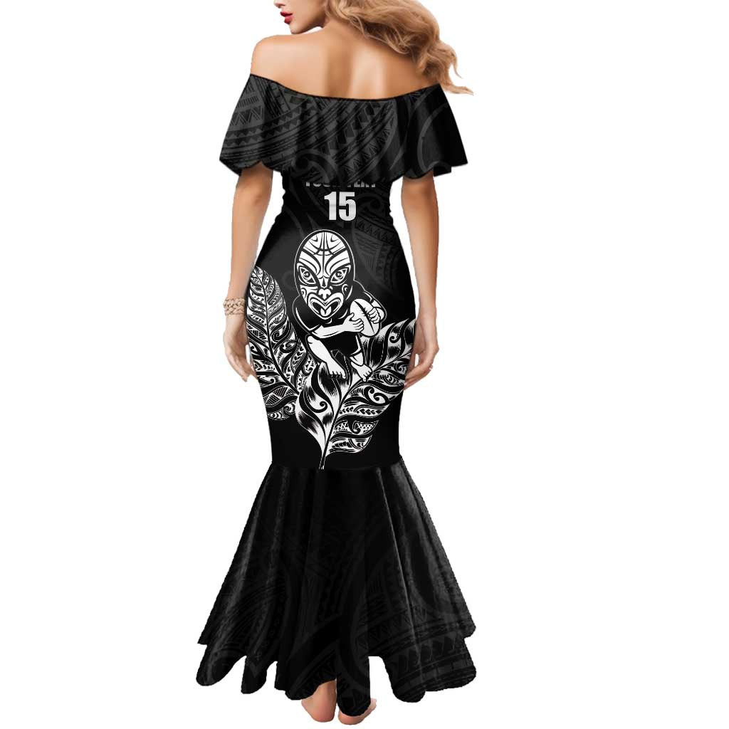 New Zealand Silver Fern Rugby Custom Family Matching Mermaid Dress and Hawaiian Shirt Maori Tiki Black Version LT15 - Polynesian Pride