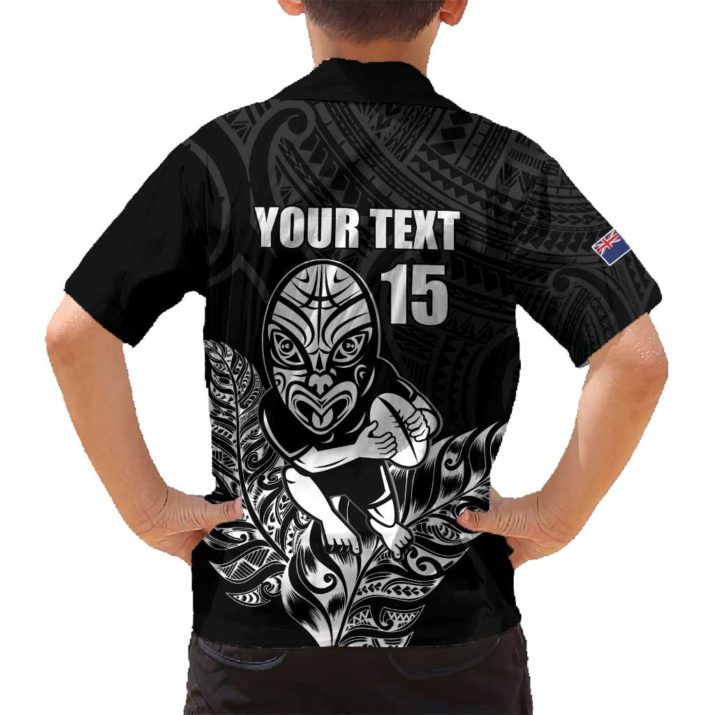 New Zealand Silver Fern Rugby Custom Family Matching Off Shoulder Maxi Dress and Hawaiian Shirt Maori Tiki Black Version LT15 - Polynesian Pride