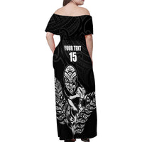 New Zealand Silver Fern Rugby Custom Family Matching Off Shoulder Maxi Dress and Hawaiian Shirt Maori Tiki Black Version LT15 - Polynesian Pride