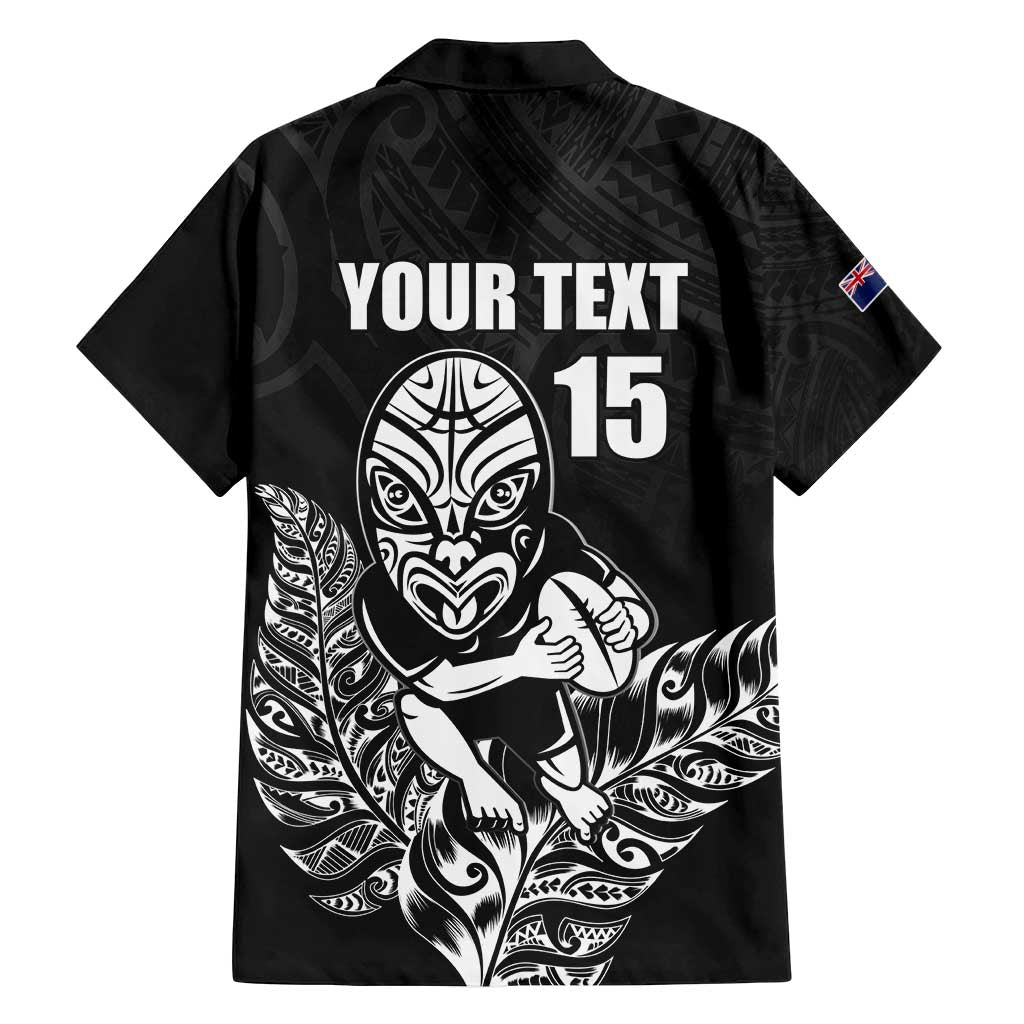 New Zealand Silver Fern Rugby Custom Family Matching Off Shoulder Short Dress and Hawaiian Shirt Maori Tiki Black Version LT15 - Polynesian Pride