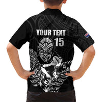 New Zealand Silver Fern Rugby Custom Family Matching Short Sleeve Bodycon Dress and Hawaiian Shirt Maori Tiki Black Version LT15 - Polynesian Pride