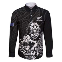 New Zealand Silver Fern Rugby Custom Family Matching Short Sleeve Bodycon Dress and Hawaiian Shirt Maori Tiki Black Version LT15 Dad's Shirt - Long Sleeve Black - Polynesian Pride