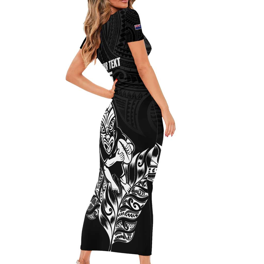 New Zealand Silver Fern Rugby Custom Family Matching Short Sleeve Bodycon Dress and Hawaiian Shirt Maori Tiki Black Version LT15 - Polynesian Pride