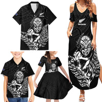 New Zealand Silver Fern Rugby Custom Family Matching Summer Maxi Dress and Hawaiian Shirt Maori Tiki Black Version LT15 - Polynesian Pride