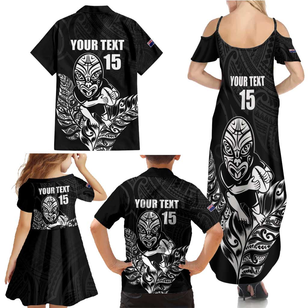 New Zealand Silver Fern Rugby Custom Family Matching Summer Maxi Dress and Hawaiian Shirt Maori Tiki Black Version LT15 - Polynesian Pride