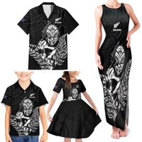 New Zealand Silver Fern Rugby Custom Family Matching Tank Maxi Dress and Hawaiian Shirt Maori Tiki Black Version LT15 - Polynesian Pride