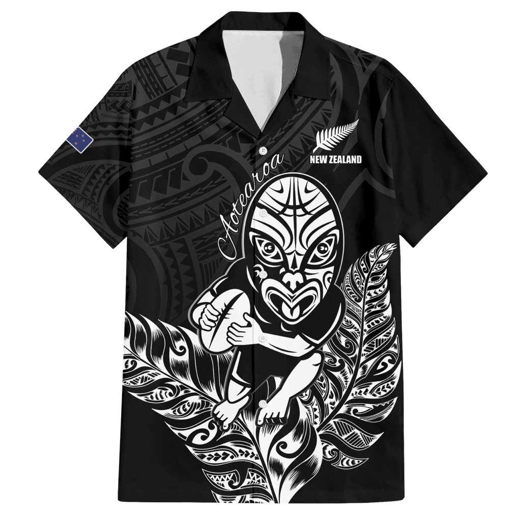 New Zealand Silver Fern Rugby Custom Family Matching Tank Maxi Dress and Hawaiian Shirt Maori Tiki Black Version LT15 Dad's Shirt - Short Sleeve Black - Polynesian Pride