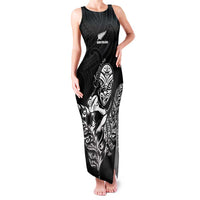 New Zealand Silver Fern Rugby Custom Family Matching Tank Maxi Dress and Hawaiian Shirt Maori Tiki Black Version LT15 Mom's Dress Black - Polynesian Pride