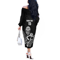 New Zealand Silver Fern Rugby Custom Off The Shoulder Long Sleeve Dress Maori Tiki Black Version