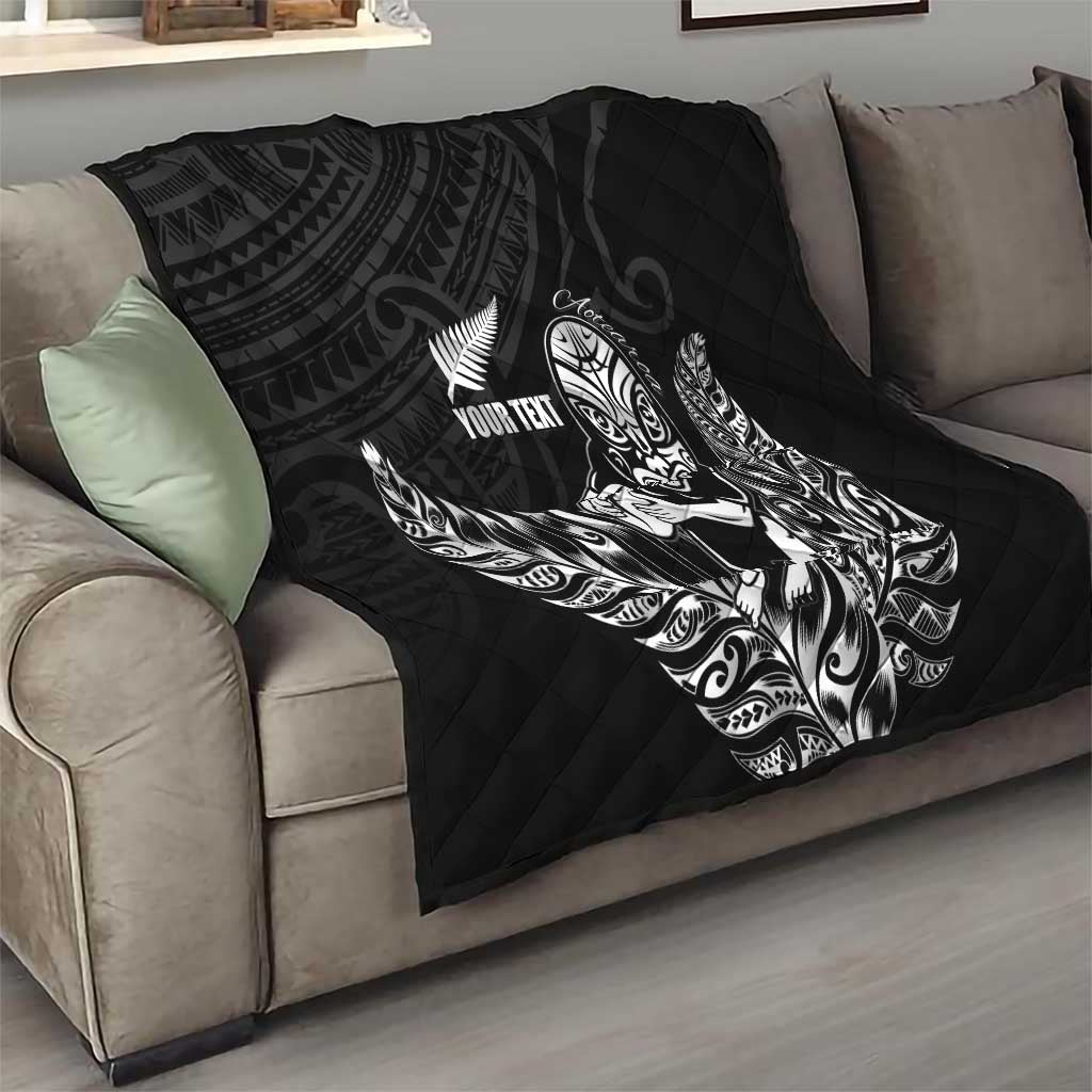 New Zealand Silver Fern Rugby Custom Quilt Maori Tiki Black Version