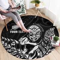 New Zealand Silver Fern Rugby Custom Round Carpet Maori Tiki Black Version