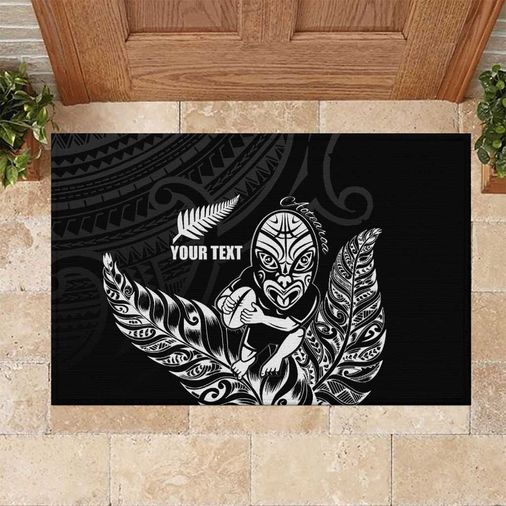 New Zealand Silver Fern Rugby Custom Rubber Doormat Maori Tiki Black Version