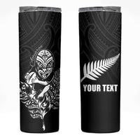 New Zealand Silver Fern Rugby Custom Skinny Tumbler Maori Tiki Black Version LT15 Black - Polynesian Pride