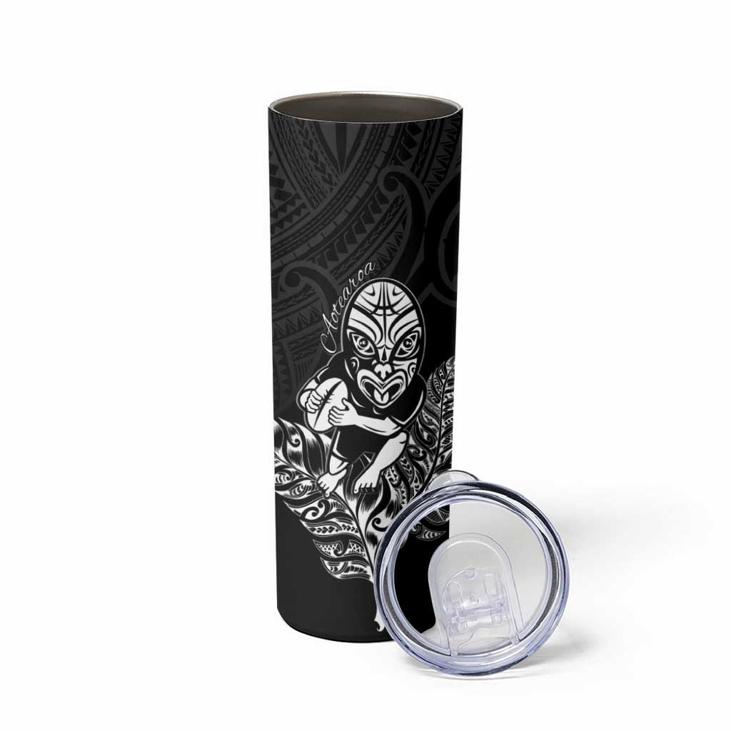New Zealand Silver Fern Rugby Custom Skinny Tumbler Maori Tiki Black Version LT15 - Polynesian Pride