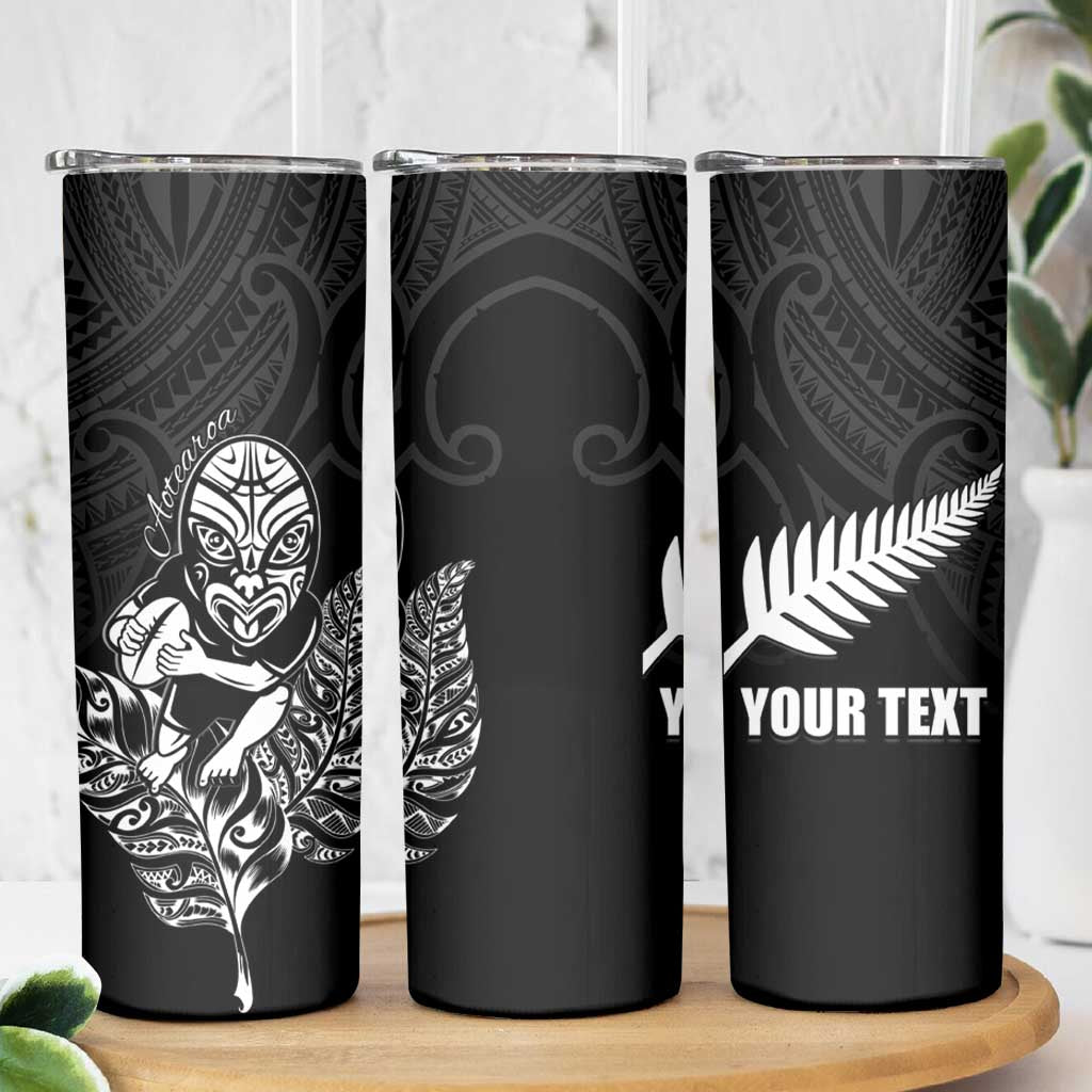 New Zealand Silver Fern Rugby Custom Skinny Tumbler Maori Tiki Black Version LT15 - Polynesian Pride