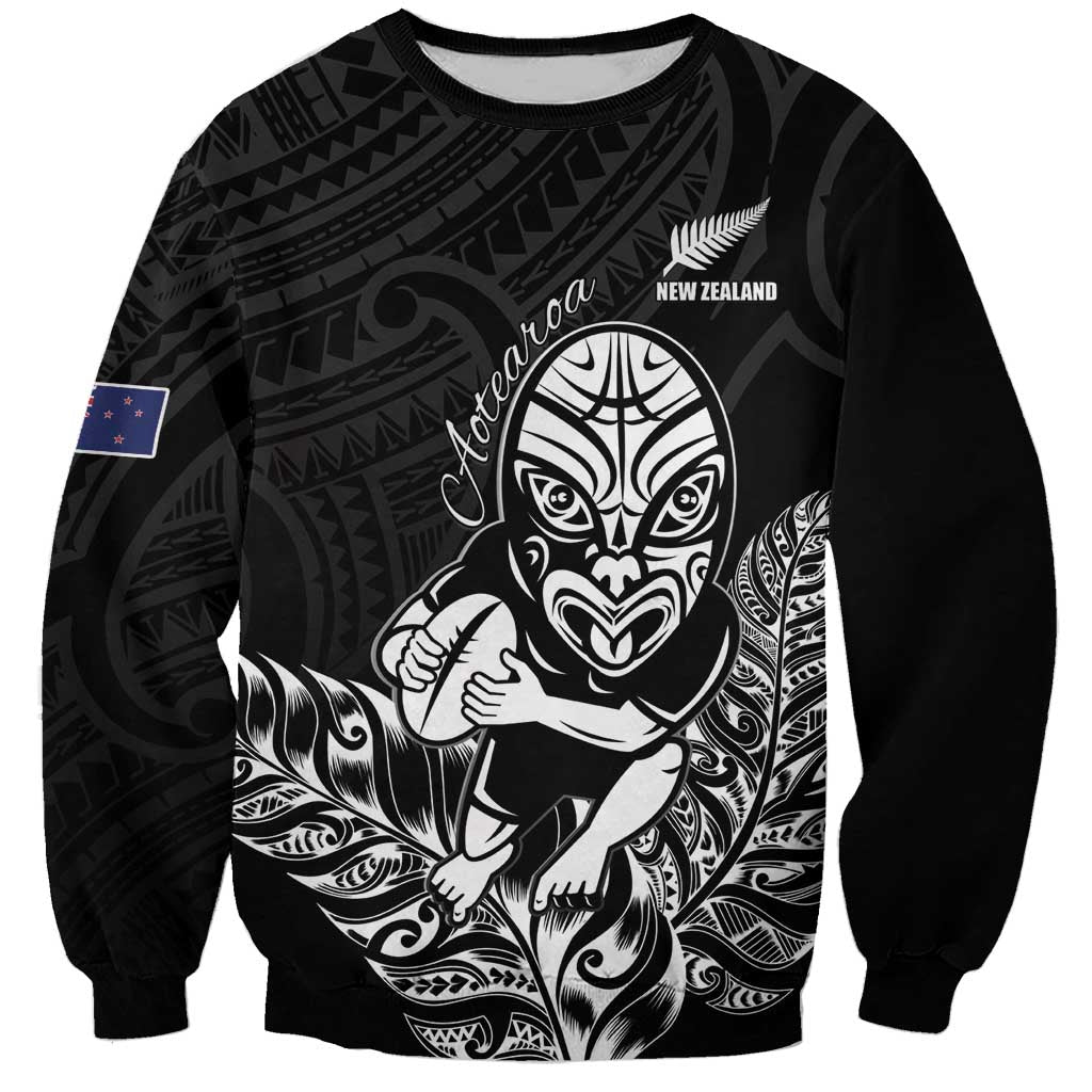 New Zealand Silver Fern Rugby Custom Sweatshirt Maori Tiki Black Version