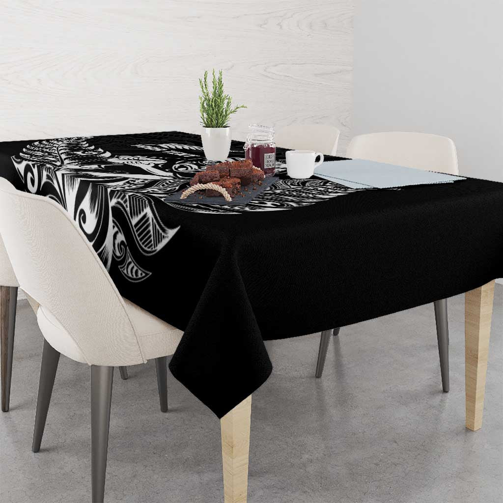 New Zealand Silver Fern Rugby Custom Tablecloth Maori Tiki Black Version