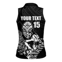New Zealand Silver Fern Rugby Custom Women Sleeveless Polo Shirt Maori Tiki Black Version