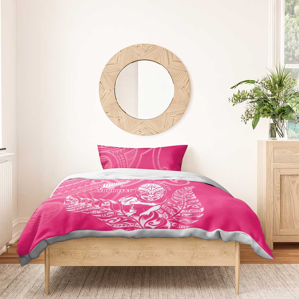 New Zealand Silver Fern Rugby Custom Bedding Set Maori Tiki Pink Version