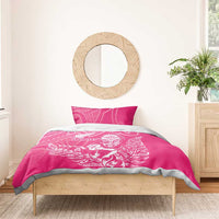 New Zealand Silver Fern Rugby Custom Bedding Set Maori Tiki Pink Version