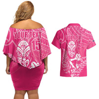 New Zealand Silver Fern Rugby Custom Couples Matching Off Shoulder Short Dress and Hawaiian Shirt Maori Tiki Pink Version LT15 - Polynesian Pride