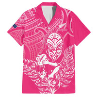 New Zealand Silver Fern Rugby Custom Family Matching Long Sleeve Bodycon Dress and Hawaiian Shirt Maori Tiki Pink Version LT15 Dad's Shirt - Short Sleeve Pink - Polynesian Pride