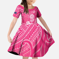 New Zealand Silver Fern Rugby Custom Family Matching Mermaid Dress and Hawaiian Shirt Maori Tiki Pink Version LT15 Daughter's Dress Pink - Polynesian Pride