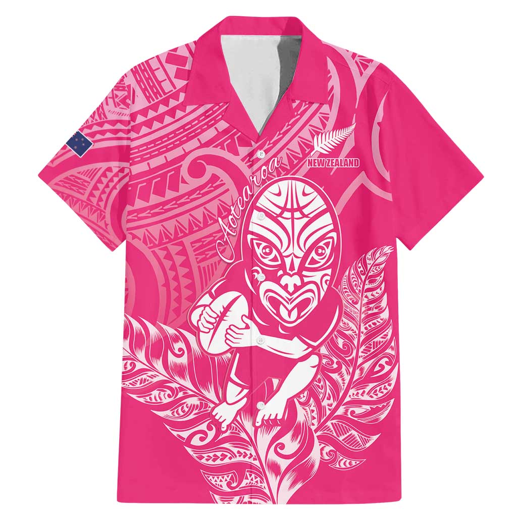 New Zealand Silver Fern Rugby Custom Family Matching Mermaid Dress and Hawaiian Shirt Maori Tiki Pink Version LT15 Dad's Shirt - Short Sleeve Pink - Polynesian Pride