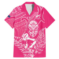 New Zealand Silver Fern Rugby Custom Family Matching Mermaid Dress and Hawaiian Shirt Maori Tiki Pink Version LT15 Dad's Shirt - Short Sleeve Pink - Polynesian Pride