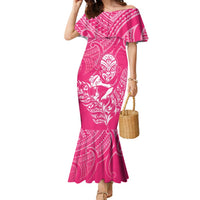 New Zealand Silver Fern Rugby Custom Family Matching Mermaid Dress and Hawaiian Shirt Maori Tiki Pink Version LT15 Mom's Dress Pink - Polynesian Pride