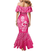 New Zealand Silver Fern Rugby Custom Family Matching Mermaid Dress and Hawaiian Shirt Maori Tiki Pink Version LT15 - Polynesian Pride