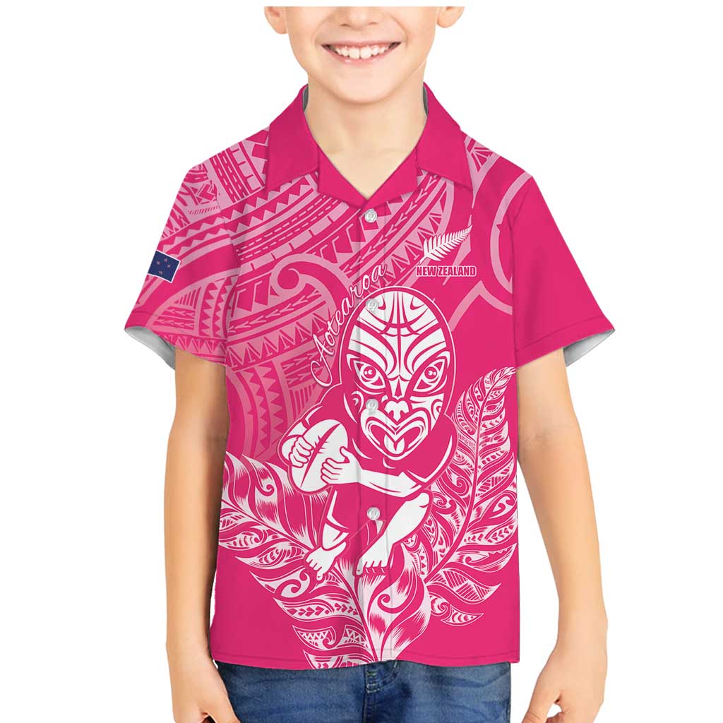 New Zealand Silver Fern Rugby Custom Family Matching Mermaid Dress and Hawaiian Shirt Maori Tiki Pink Version LT15 Son's Shirt Pink - Polynesian Pride