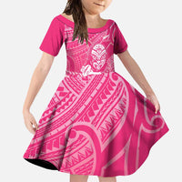 New Zealand Silver Fern Rugby Custom Family Matching Off Shoulder Maxi Dress and Hawaiian Shirt Maori Tiki Pink Version