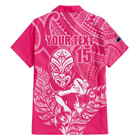 New Zealand Silver Fern Rugby Custom Family Matching Off Shoulder Short Dress and Hawaiian Shirt Maori Tiki Pink Version LT15 - Polynesian Pride