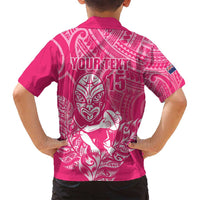New Zealand Silver Fern Rugby Custom Family Matching Puletasi and Hawaiian Shirt Maori Tiki Pink Version LT15 - Polynesian Pride