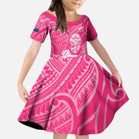 New Zealand Silver Fern Rugby Custom Family Matching Puletasi and Hawaiian Shirt Maori Tiki Pink Version LT15 Daughter's Dress Pink - Polynesian Pride