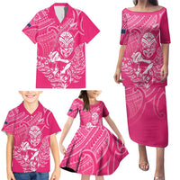 New Zealand Silver Fern Rugby Custom Family Matching Puletasi and Hawaiian Shirt Maori Tiki Pink Version LT15 - Polynesian Pride