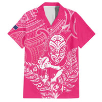 New Zealand Silver Fern Rugby Custom Family Matching Short Sleeve Bodycon Dress and Hawaiian Shirt Maori Tiki Pink Version LT15 Dad's Shirt - Short Sleeve Pink - Polynesian Pride