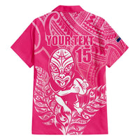New Zealand Silver Fern Rugby Custom Family Matching Short Sleeve Bodycon Dress and Hawaiian Shirt Maori Tiki Pink Version LT15 - Polynesian Pride