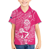 New Zealand Silver Fern Rugby Custom Family Matching Short Sleeve Bodycon Dress and Hawaiian Shirt Maori Tiki Pink Version LT15 Son's Shirt Pink - Polynesian Pride