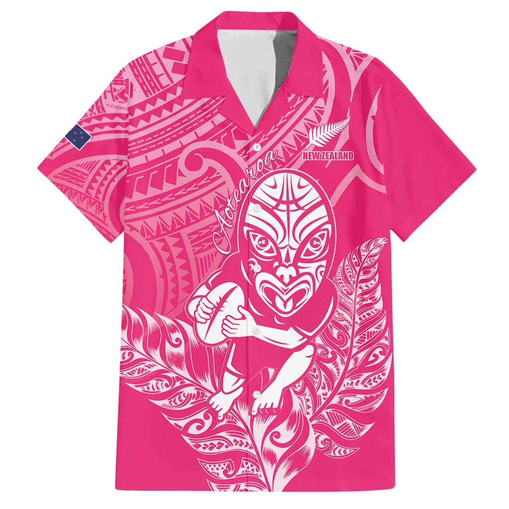 New Zealand Silver Fern Rugby Custom Family Matching Summer Maxi Dress and Hawaiian Shirt Maori Tiki Pink Version LT15 Dad's Shirt - Short Sleeve Pink - Polynesian Pride